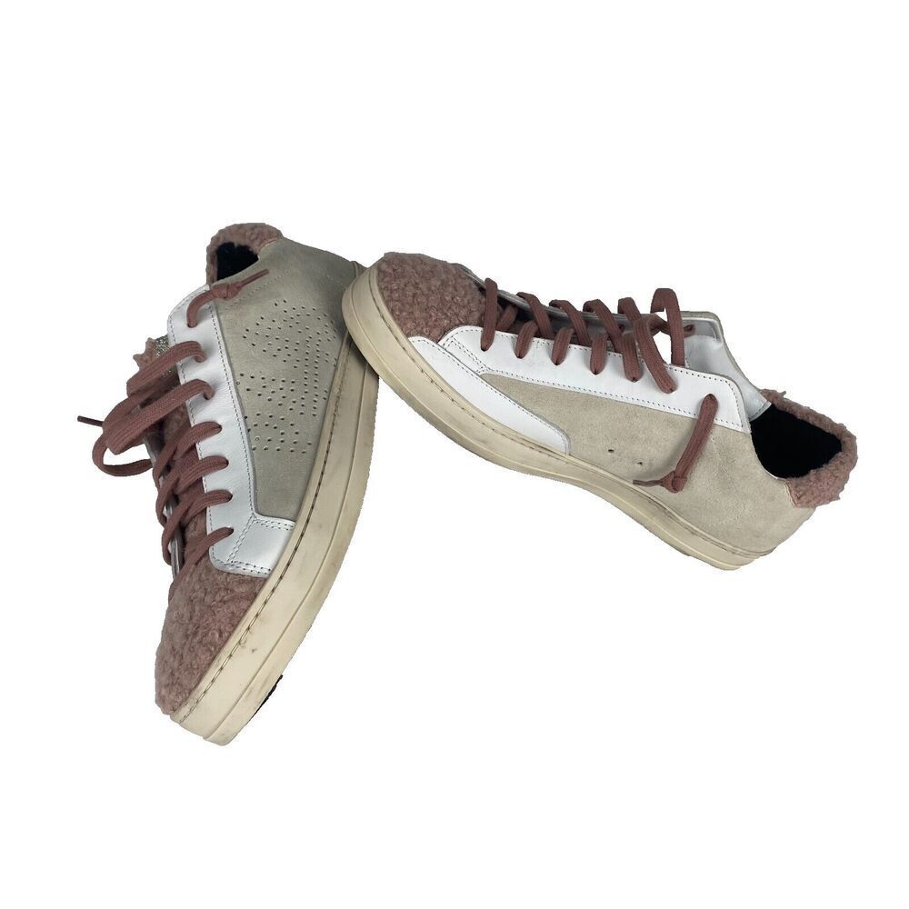 P448 John Pink and White Faux Shearling Trim Women’s Sneakers Size European 41
